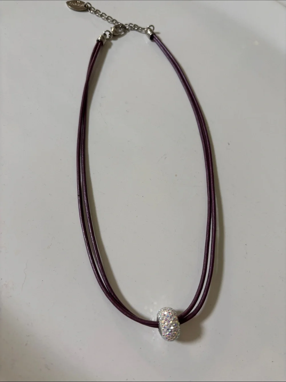 Elegant Purple Double-Strand Necklace with Sparkling Pavé Charm
